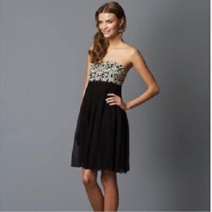 Lilly Pulitzer Jillie Dress Sz 8 Black Gold Silk Chiffon Strapless Pleats Party